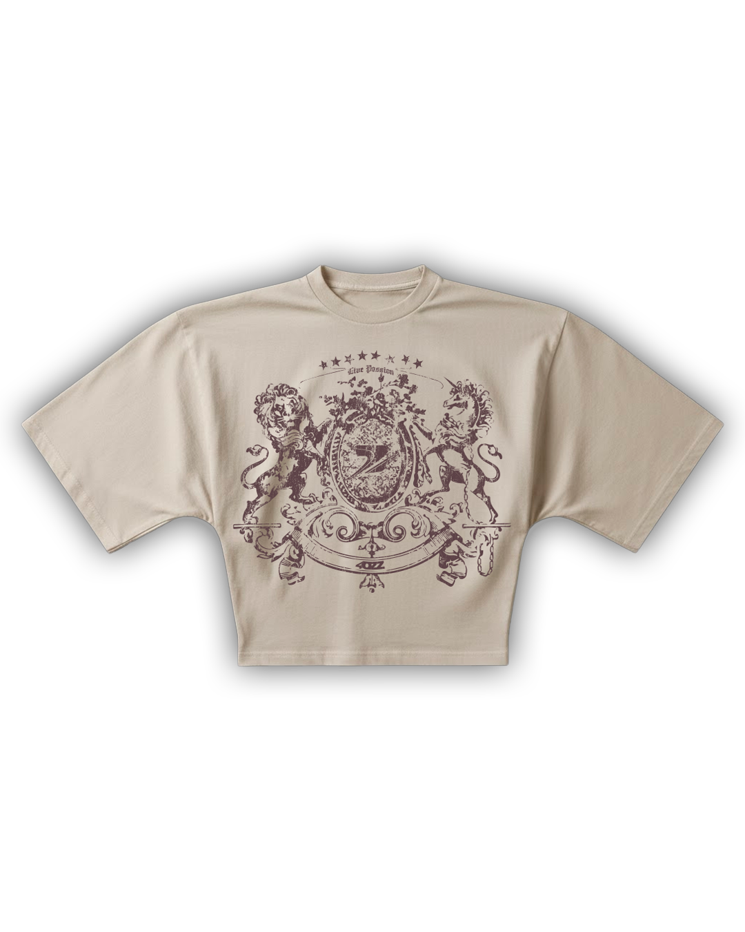 tee boxy the throne arena sand 4ozz — emblema heráldico serigrafía vino con leones